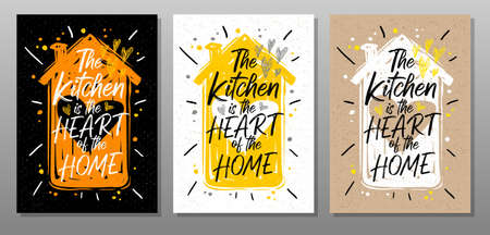 Kitchen heart home, quote food poster. Cooking, culinary, kitchen, love, hearts, house, master chef. Lettering, calligraphy poster chalk chalkboard sketch style Vector illustrationのイラスト素材