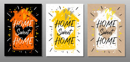 Home sweet home, quote food poster. Cooking, culinary, kitchen, love, hearts, house, master chef. Lettering, calligraphy poster chalk chalkboard sketch style Vector illustrationのイラスト素材