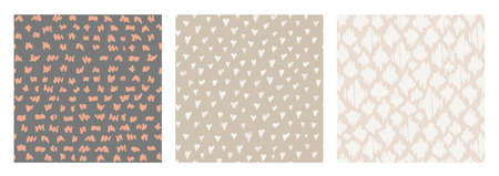 Seamless pattern tender pastel color collections. Brush stroke paint elements, hearts, strips, curves, waves paint. Beautiful trendy fashion fabric textile pattern set. Hand drawn vector illustrationのイラスト素材