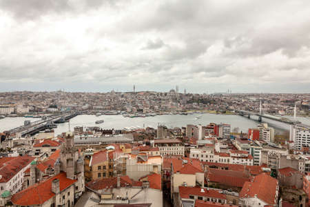 Istanbul, Turkey, March 16, 2020. View from the Galata Tower and the city in rainy weather during the worldwide pandemic of the coronavirus Covid-19.のeditorial素材
