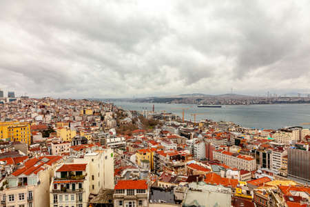 Istanbul, Turkey, March 16, 2020. View from the Galata Tower and the city in rainy weather during the worldwide pandemic of the coronavirus Covid-19.のeditorial素材