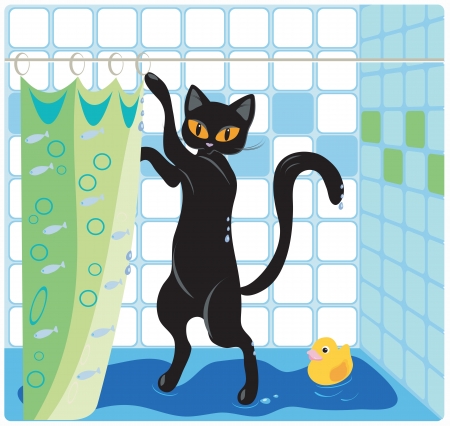 Cat and duck taking a bathのイラスト素材