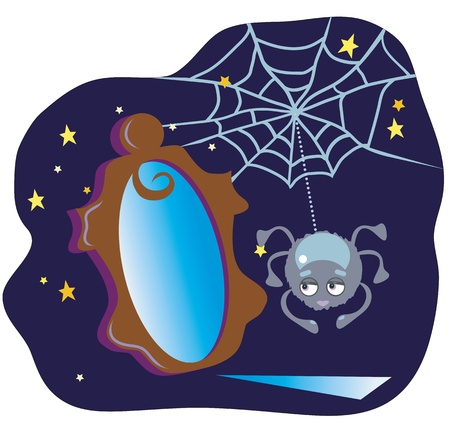 Funny spider with a mirror at nightのイラスト素材