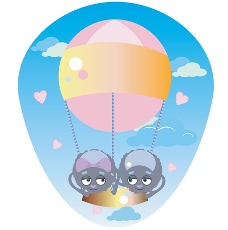 Funny spiders are flying in a pink balloonのイラスト素材