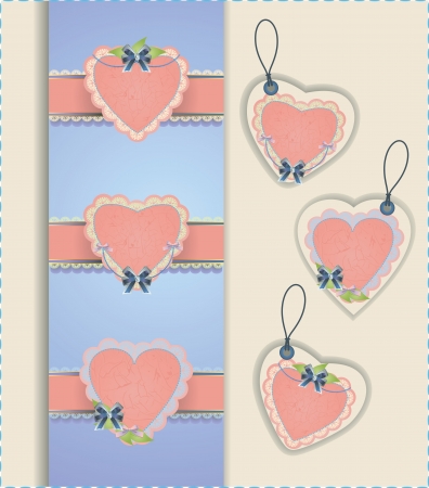 Vector collection of hearts with ribbonsのイラスト素材