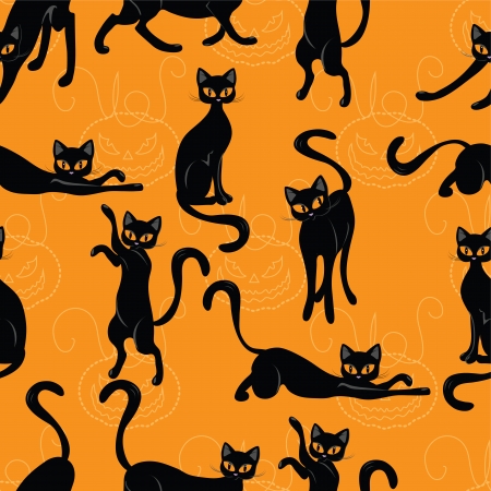 Vector Halloween seamless pattern with cat and pumpkinのイラスト素材