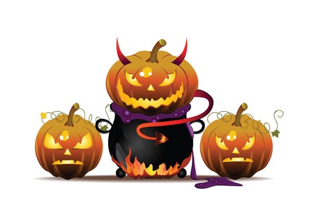 Vector Halloween illustration with pumpkin and potのイラスト素材