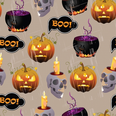Vector Halloween seamless pattern with pumpkin and miscellaneous itemsのイラスト素材
