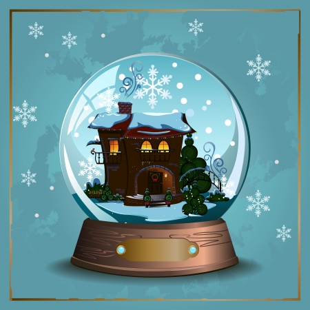 Elegant vector winter Christmas background with  glass snow ballのイラスト素材