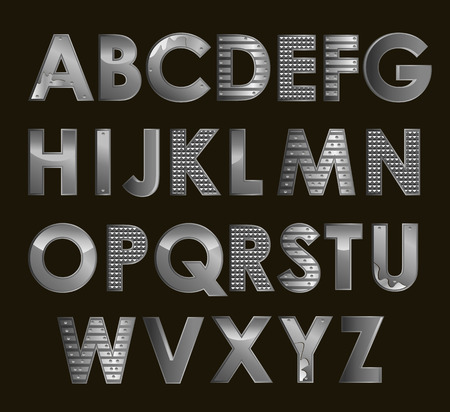 Vector silver metallic font all alphabet alphabetのイラスト素材