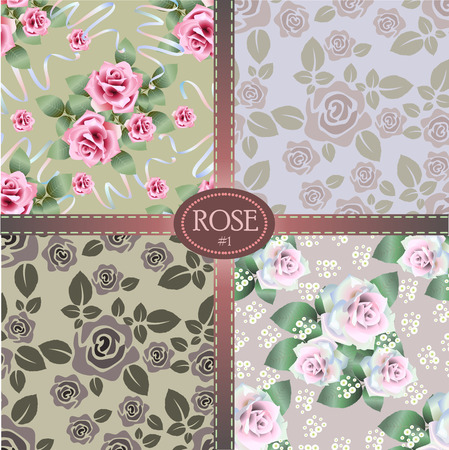 Vector set of seamless pattern background with colorful rosesのイラスト素材