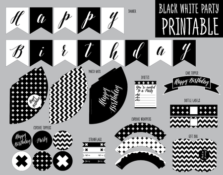 Printable Set for Black and white Party. Handmade cut out.のイラスト素材