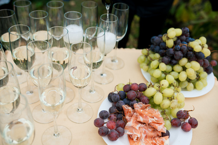 catering: champagne, grapes, hamの写真素材
