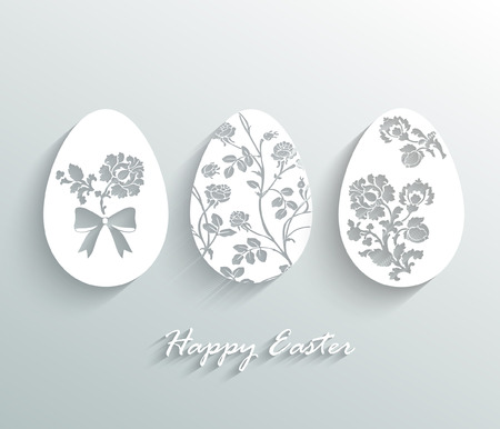 Vector illustration of white paper Easter eggs with floral ornaments.のイラスト素材