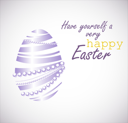 Vector illustrator of beautiful Easter egg made from ribbon and pearl. Light violet ribbon and pearl. Happy Easter greeting card.のイラスト素材