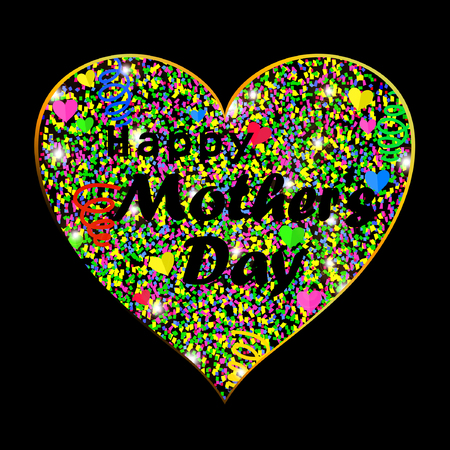 Vector illustration of Happy Mothers day card with colorful heartのイラスト素材