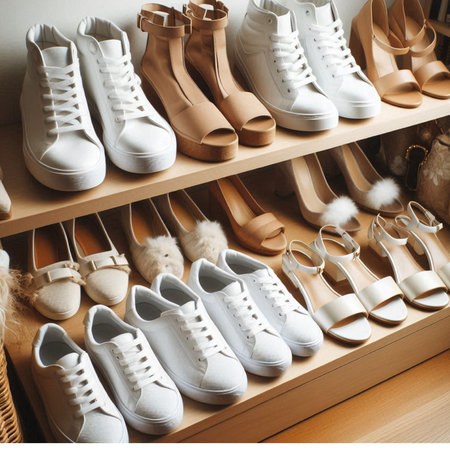 Women's shoes on a shelf in the store. Fashionable conceptの素材