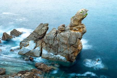 Rocky coast of Urros de Liencres in Cantabria, Cantabrian sea