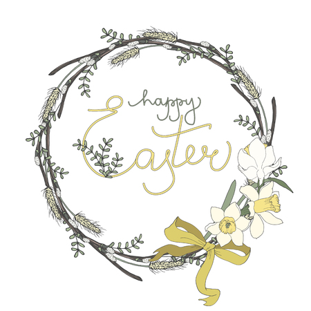 Happy Easter floral frame vector isolatedのイラスト素材