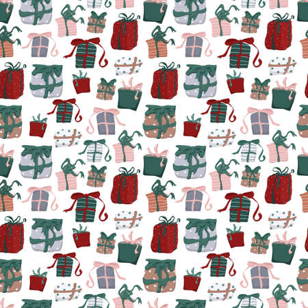 Cute seamless pattern with gift boxes vector illustrationのイラスト素材