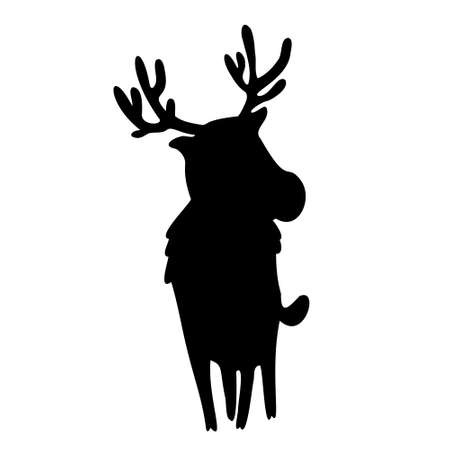 Deer silhouette black color on white background. Cartoon style vectorのイラスト素材