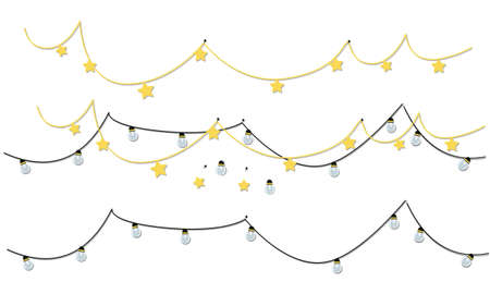 Set of garlands with yellow stars and lights vector illustrationのイラスト素材