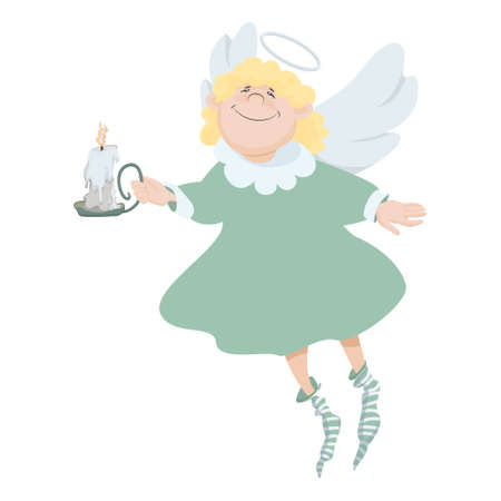 Cute little flying angel with candle in hand vector illustrationのイラスト素材
