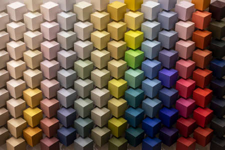 Abstract background of colored cubes, isometric minimal abstract cubes and squares colorful backgrounds textures patternsの写真素材