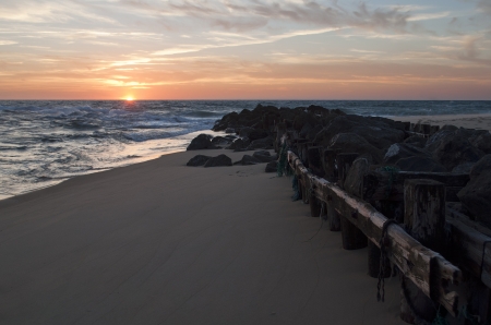 beautiful sunset on the beach in Vieux Boucau, Franceの写真素材
