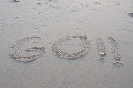 word  go  written in the sand on the beachの写真素材