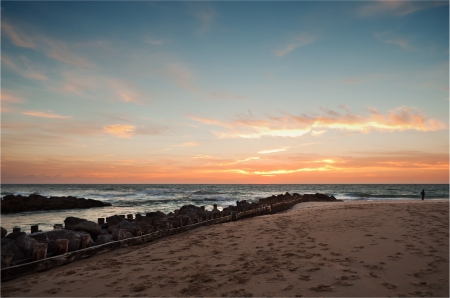 beautiful sunset on the beach in Vieux Boucauの写真素材