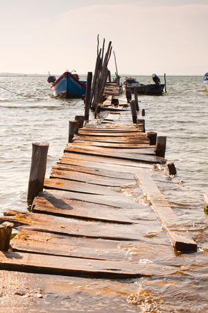 Carrasqueira, Portugal. Port made of wood, piers and cabinsのeditorial素材