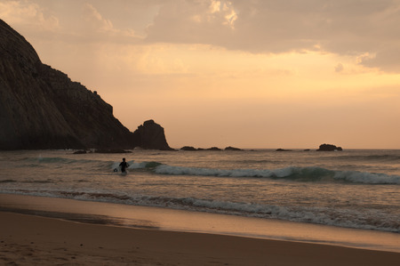Sunset in Algarve Castelejo beach, Portugalの写真素材