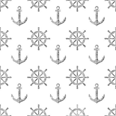 Anchors and wheels. Hand drawn seamless patternのイラスト素材