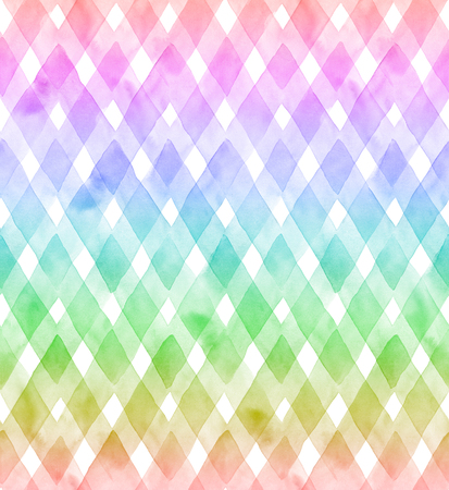 Chevrons of rainbow colors on white background. Watercolor seamless pattern for fabric.の写真素材