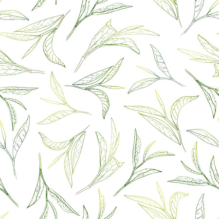 Sunny tea leafs. Hand-painted seamless patternのイラスト素材