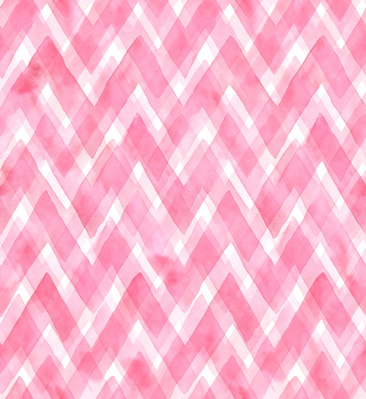 Chevrons of different shades of pink color on white background. Watercolor seamless pattern for fabric.の写真素材