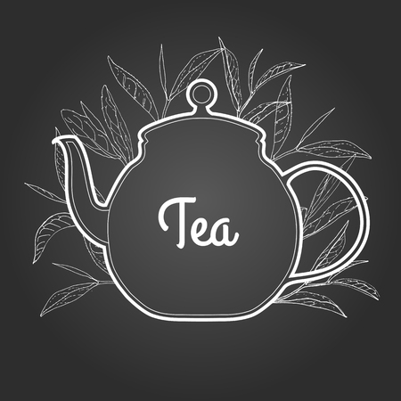 Pure tea with teapot on chalkboard. Vector illustration.のイラスト素材