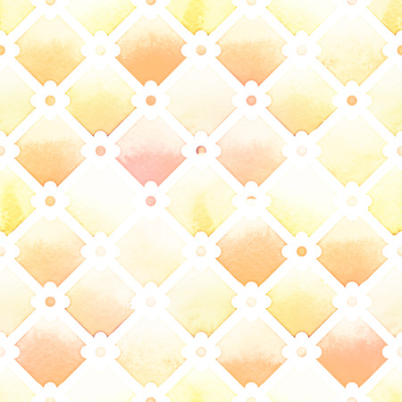 Wilton trellis pattern with quatrefoil of yellow colors on white background. Watercolor seamless pattern.の写真素材