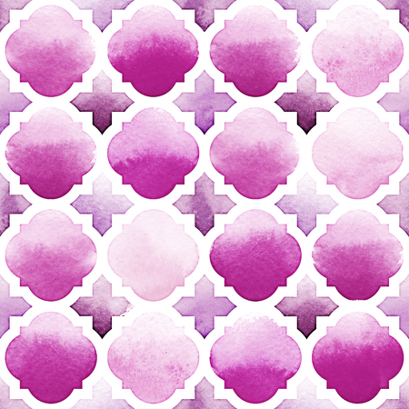 Morrocan ornament of purple colors on white background. Watercolor seamless pattern. Bodacious.の写真素材