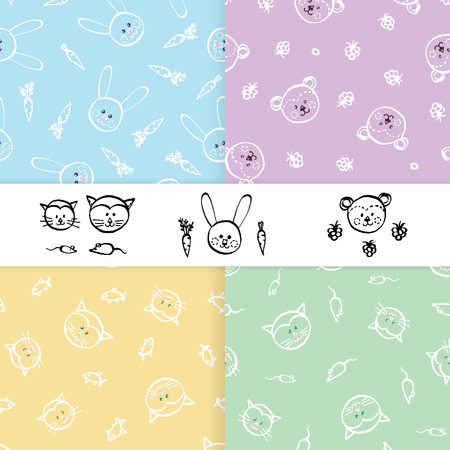 Seamless patterns for little boy and girl. Set of hand drawn vector.のイラスト素材