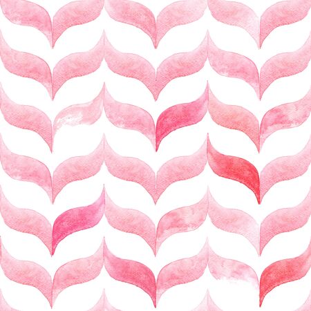 Watercolor light pink background with curved wavy leaves. Geometric seamless pattern for fabricの写真素材