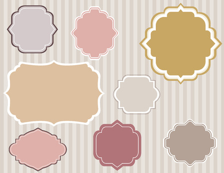 Set of Vintage frame and label shapes on old fashion srtiped background  のイラスト素材