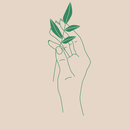 Vector abstract and branding design template in linear minimal style. Flower in hand.のイラスト素材