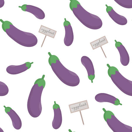 Eggplant seamless pattern. Vector illustration of vegetables, food.のイラスト素材