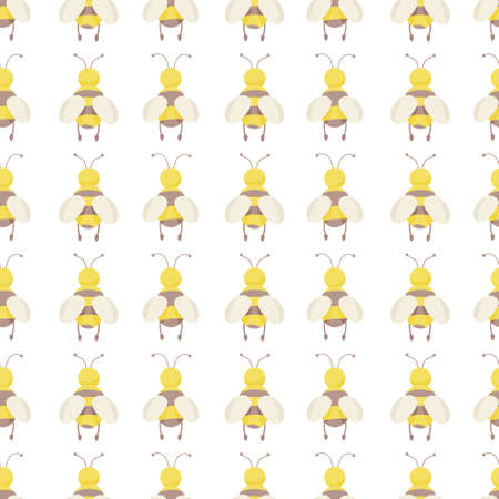 Seamless pattern with illustration of bees, bee striped insects.