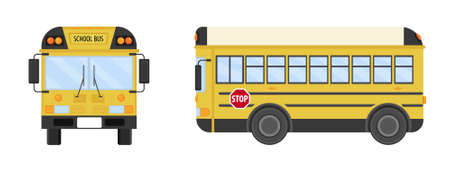 Vector illustration of a school bus front view and side view.のイラスト素材