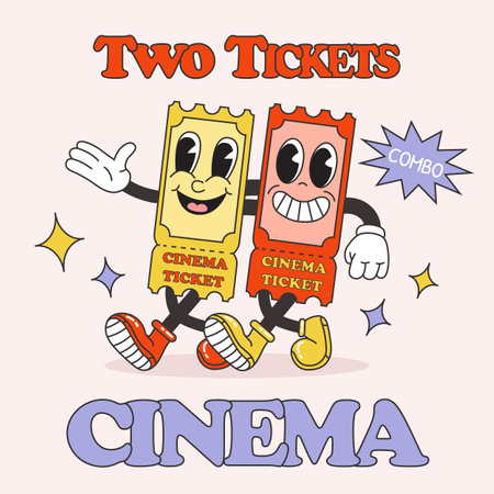 Vintage poster for cinema. Retro cartoon movie tickets characters.のイラスト素材