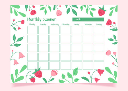 Flower monthly planner template. Minimalist flat planner.のイラスト素材