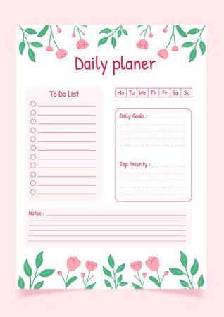 Flat daily planner design template. To do list and note paper. stationery organizer for daily plans.のイラスト素材